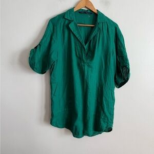Zara Women's Large Linen Tunic Green Coastal Resort Vacation